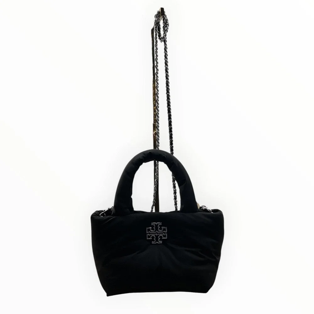 Tory Burch Ella Puffer Tote Bag Black Nylon Quilted Crossbody Handbag NEW